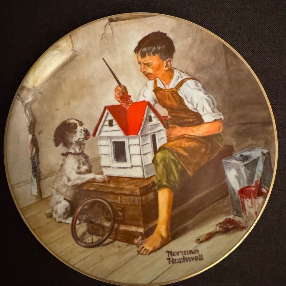 Norman Rockwell Decorative Plate with Red and Brown Accents